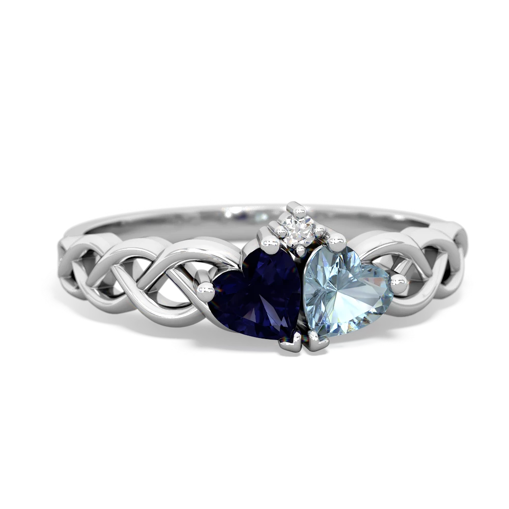 Sapphire Heart To Heart Braid 14K White Gold ring R5870