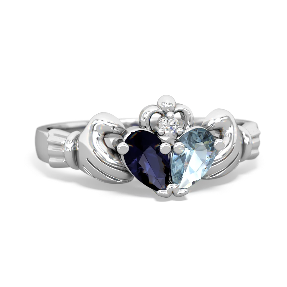 Sapphire 'Our Heart' Claddagh 14K White Gold ring R2388