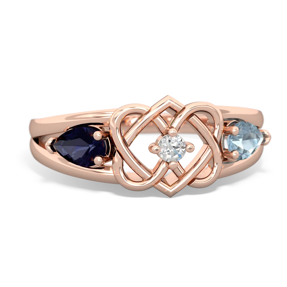 Sapphire Hearts Intertwined 14K Rose Gold ring R5880