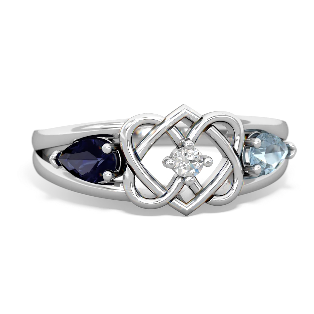 Sapphire Hearts Intertwined 14K White Gold ring R5880