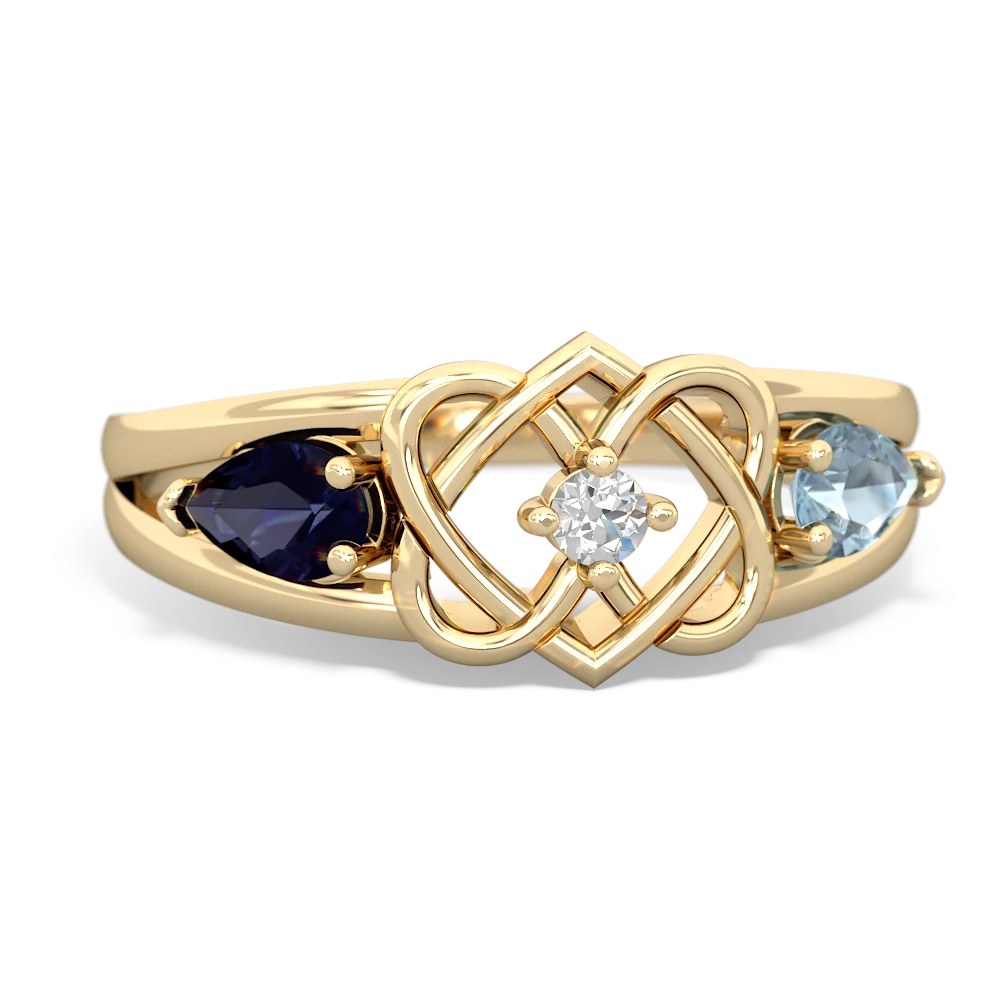 Sapphire Hearts Intertwined 14K Yellow Gold ring R5880