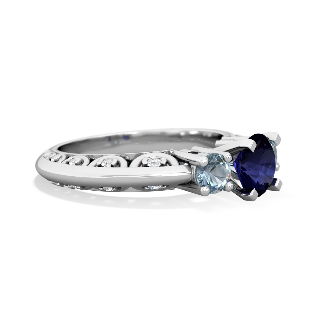 Sapphire Art Deco Eternal Embrace Engagement 14K White Gold ring C2003