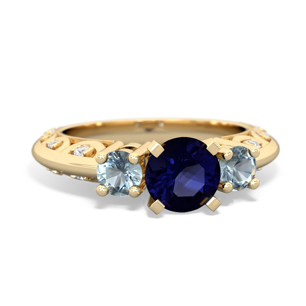 Sapphire Art Deco Eternal Embrace Engagement 14K Yellow Gold ring C2003