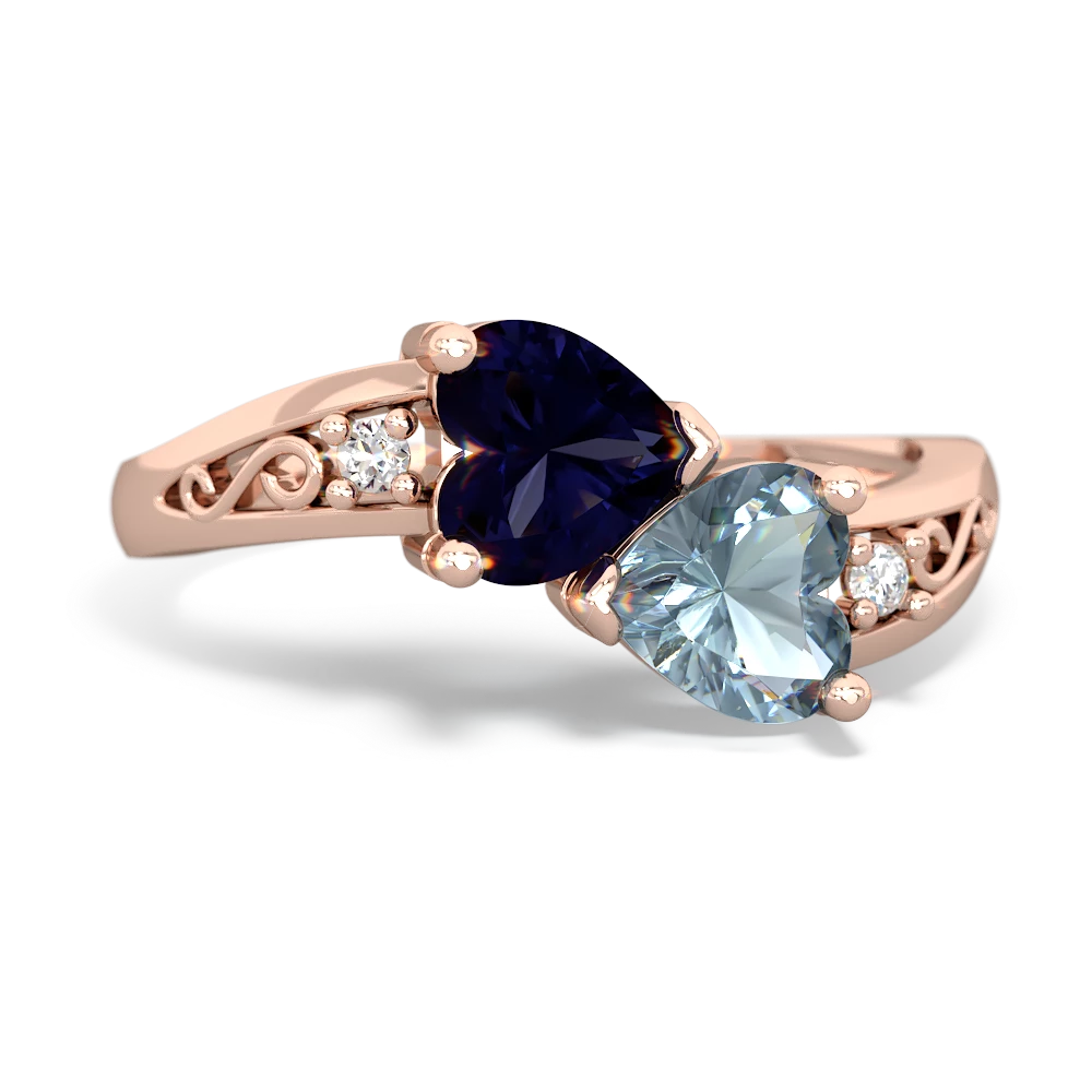 Sapphire Snuggling Hearts 14K Rose Gold ring R2178