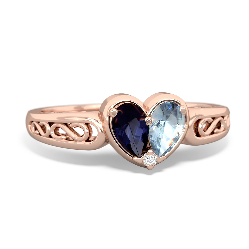 Sapphire Filligree 'One Heart' 14K Rose Gold ring R5070