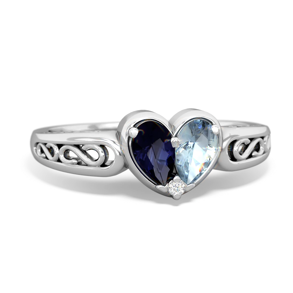 Sapphire Filligree 'One Heart' 14K White Gold ring R5070