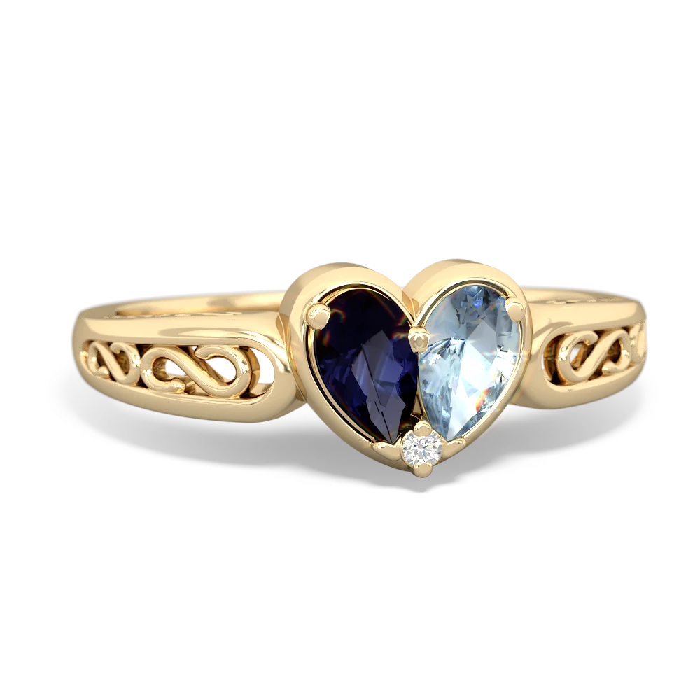 Sapphire Filligree 'One Heart' 14K Yellow Gold ring R5070