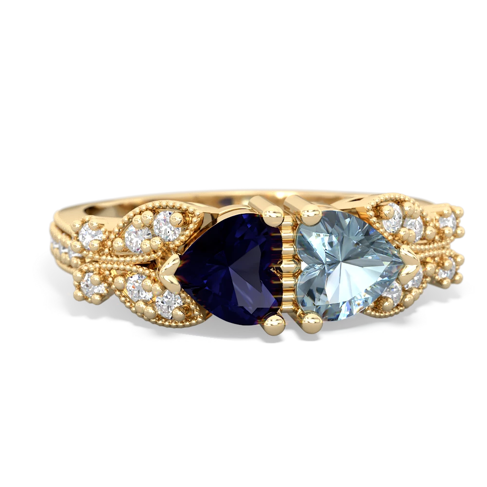 Sapphire Diamond Butterflies 14K Yellow Gold ring R5601