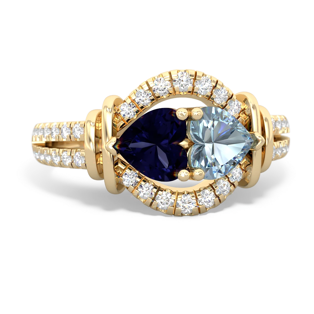 Sapphire Art-Deco Keepsake 14K Yellow Gold ring R5630