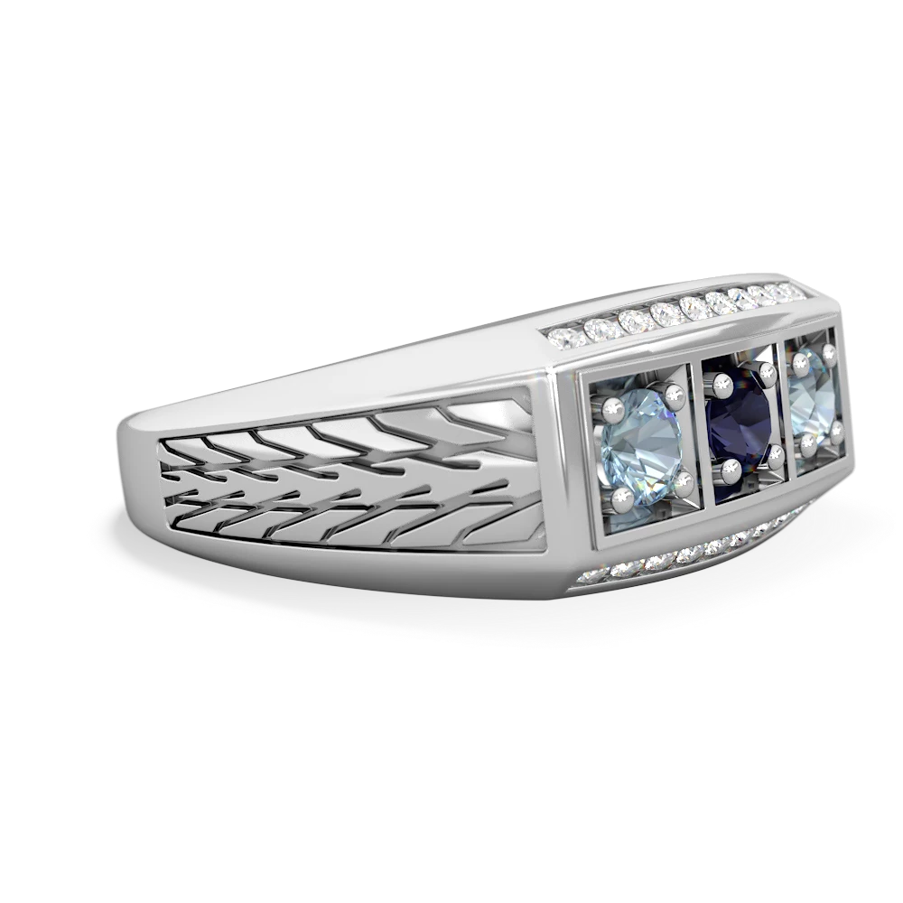 Sapphire Three Stone Tire Tread Men's 14K White Gold ring R0520