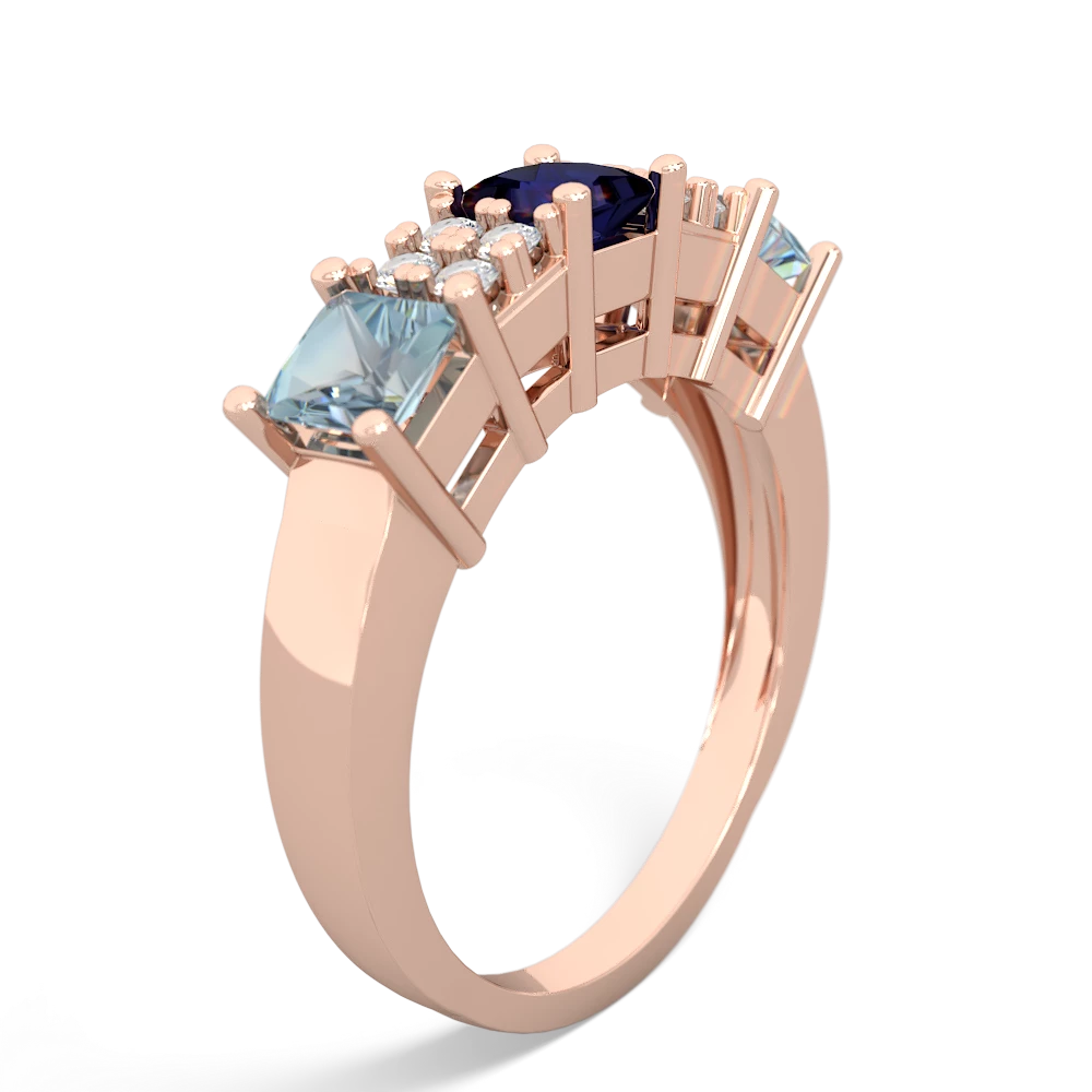 Sapphire Three Stone Diamond Cluster 14K Rose Gold ring R2592