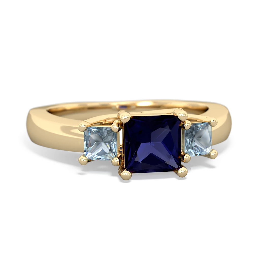 Sapphire Three Stone Trellis 14K Yellow Gold ring R4015