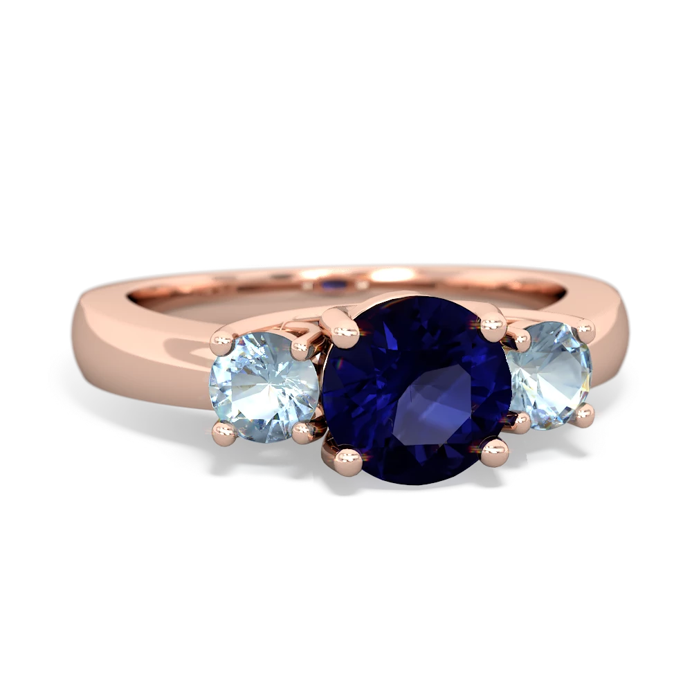 Sapphire Three Stone Round Trellis 14K Rose Gold ring R4018