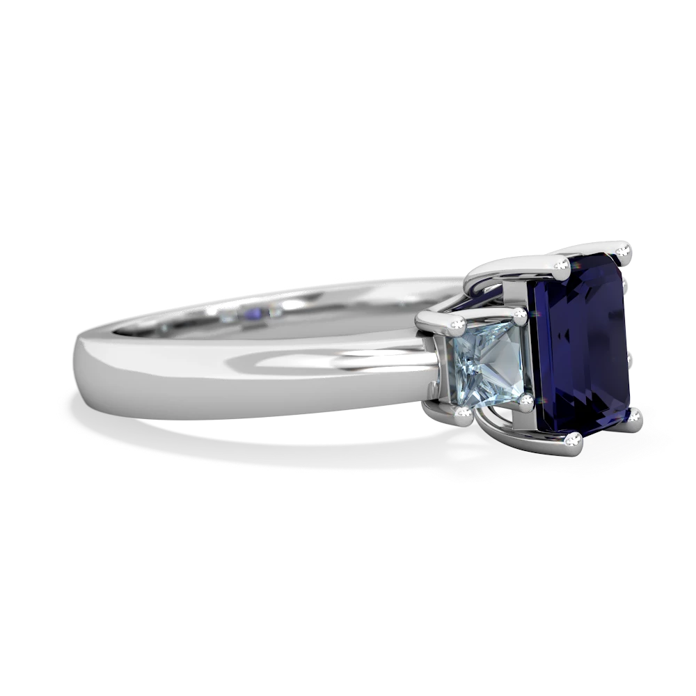 Sapphire Three Stone Emerald-Cut Trellis 14K White Gold ring R4021