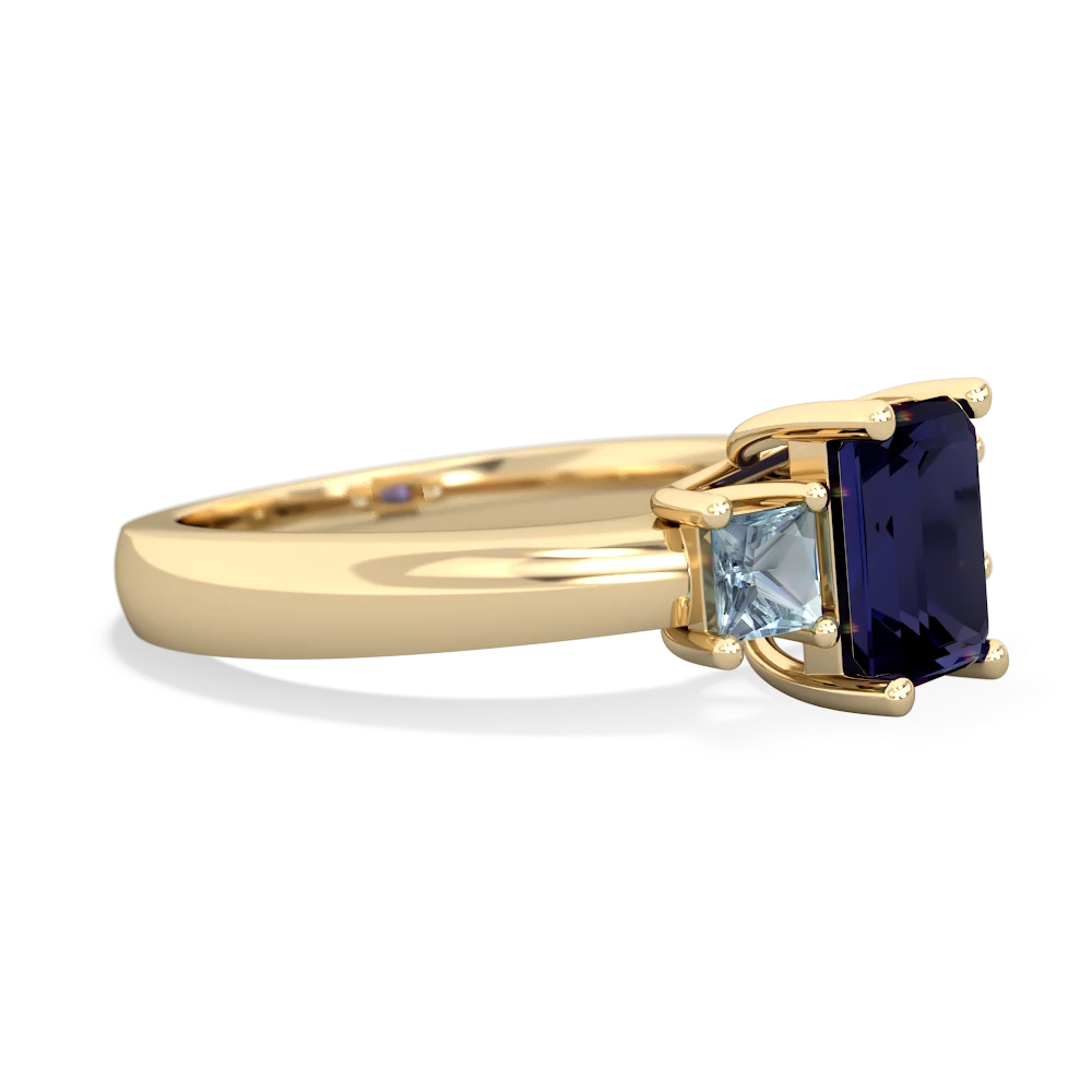 Sapphire Three Stone Emerald-Cut Trellis 14K Yellow Gold ring R4021