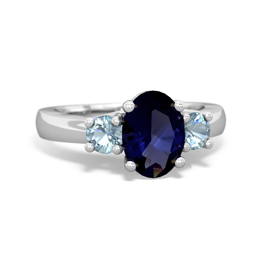 Sapphire Three Stone Oval Trellis 14K White Gold ring R4024