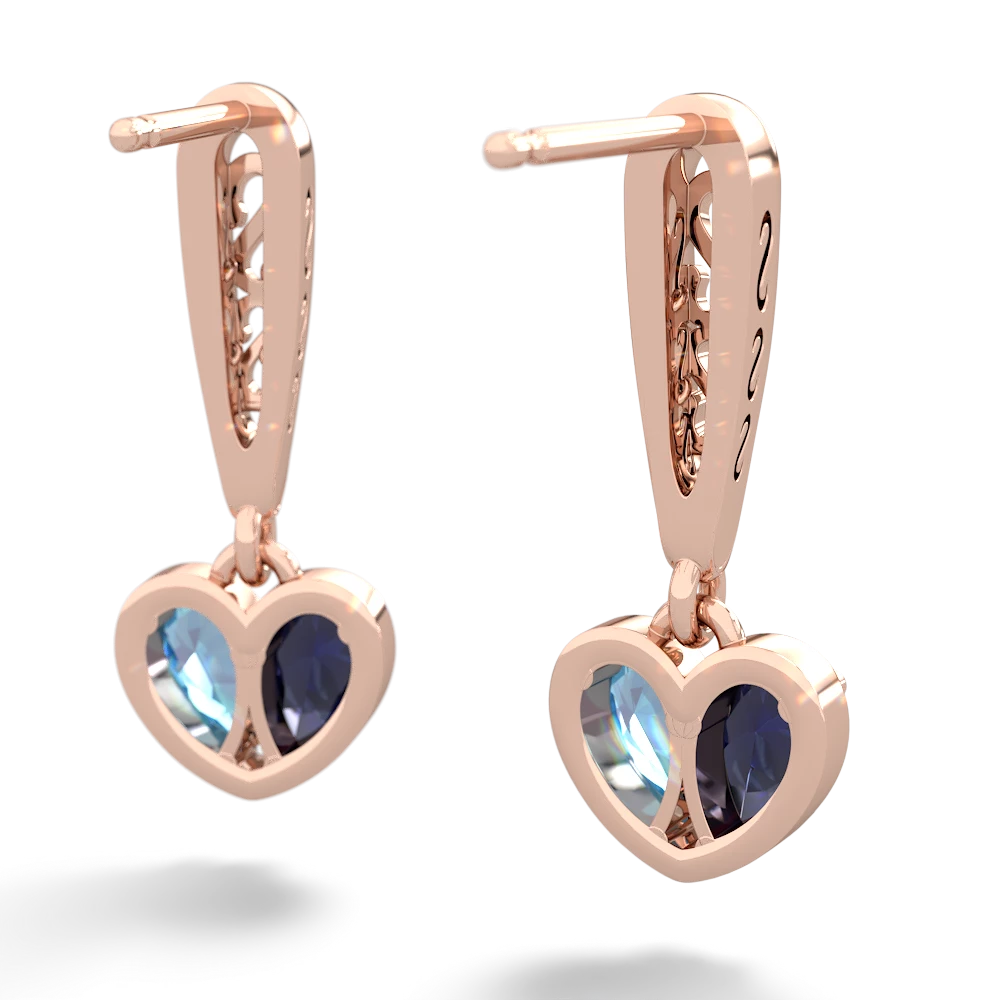 Sapphire Filligree Heart 14K Rose Gold earrings E5070