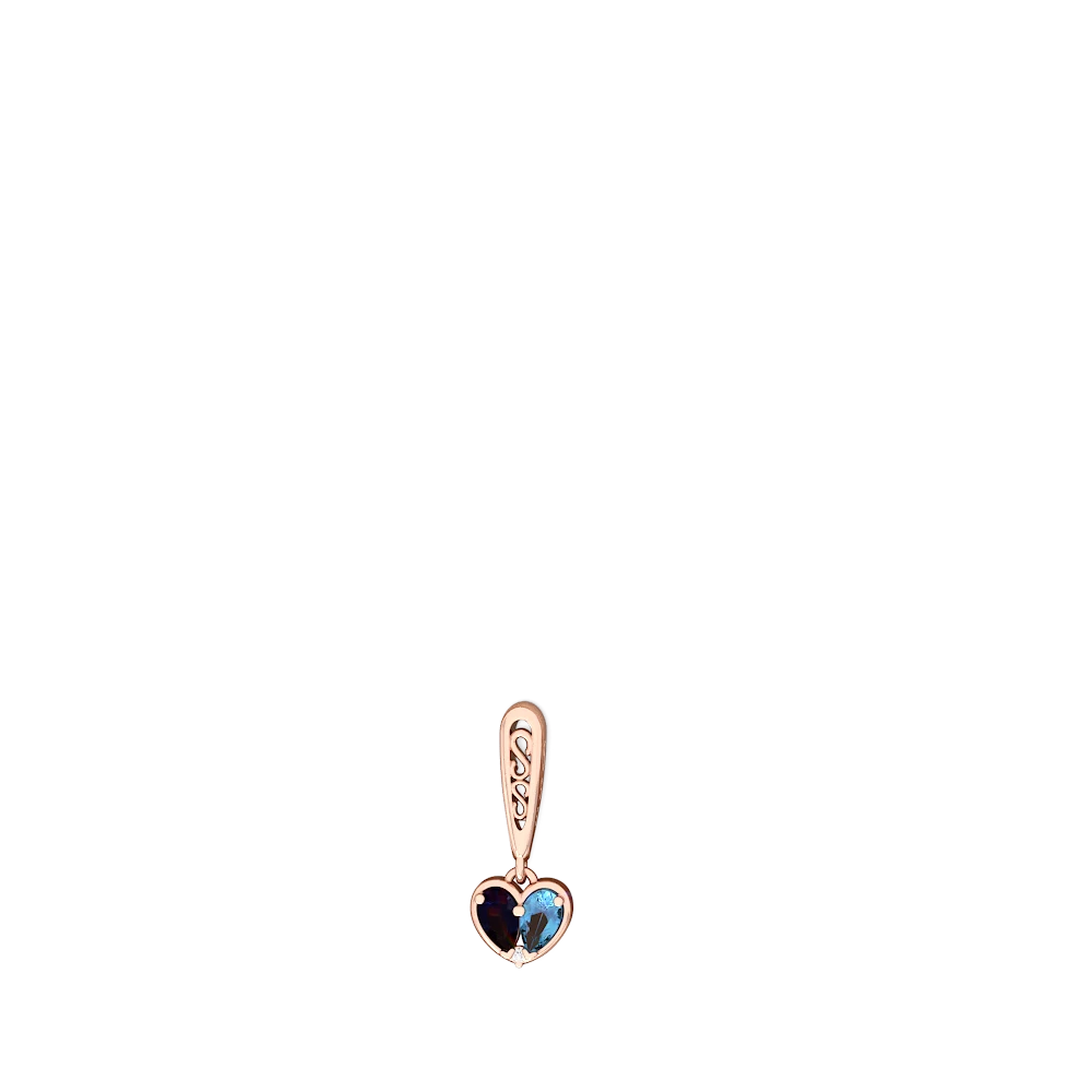 Sapphire Filligree Heart 14K Rose Gold earrings E5070