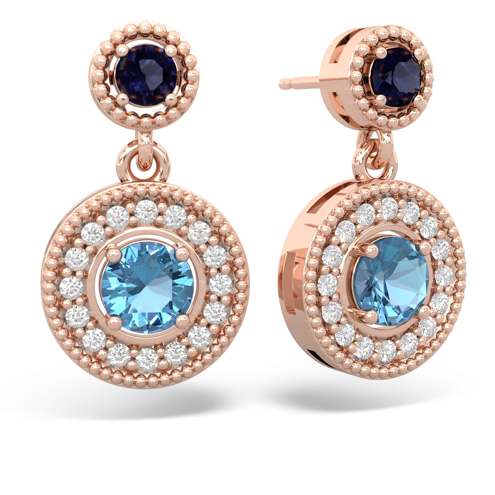 Sapphire Halo Dangle 14K Rose Gold earrings E5319