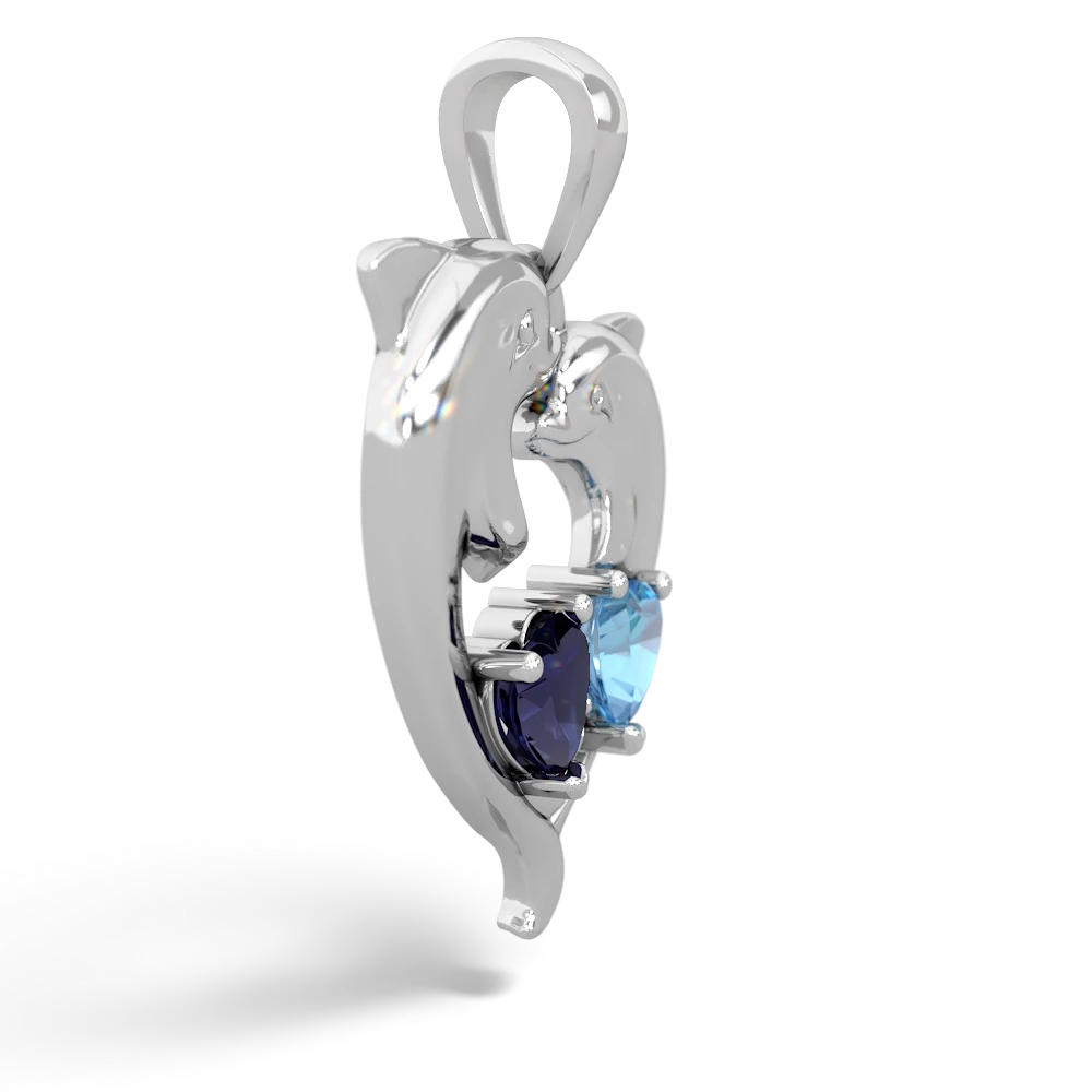 Sapphire Dolphin Heart 14K White Gold pendant P5820