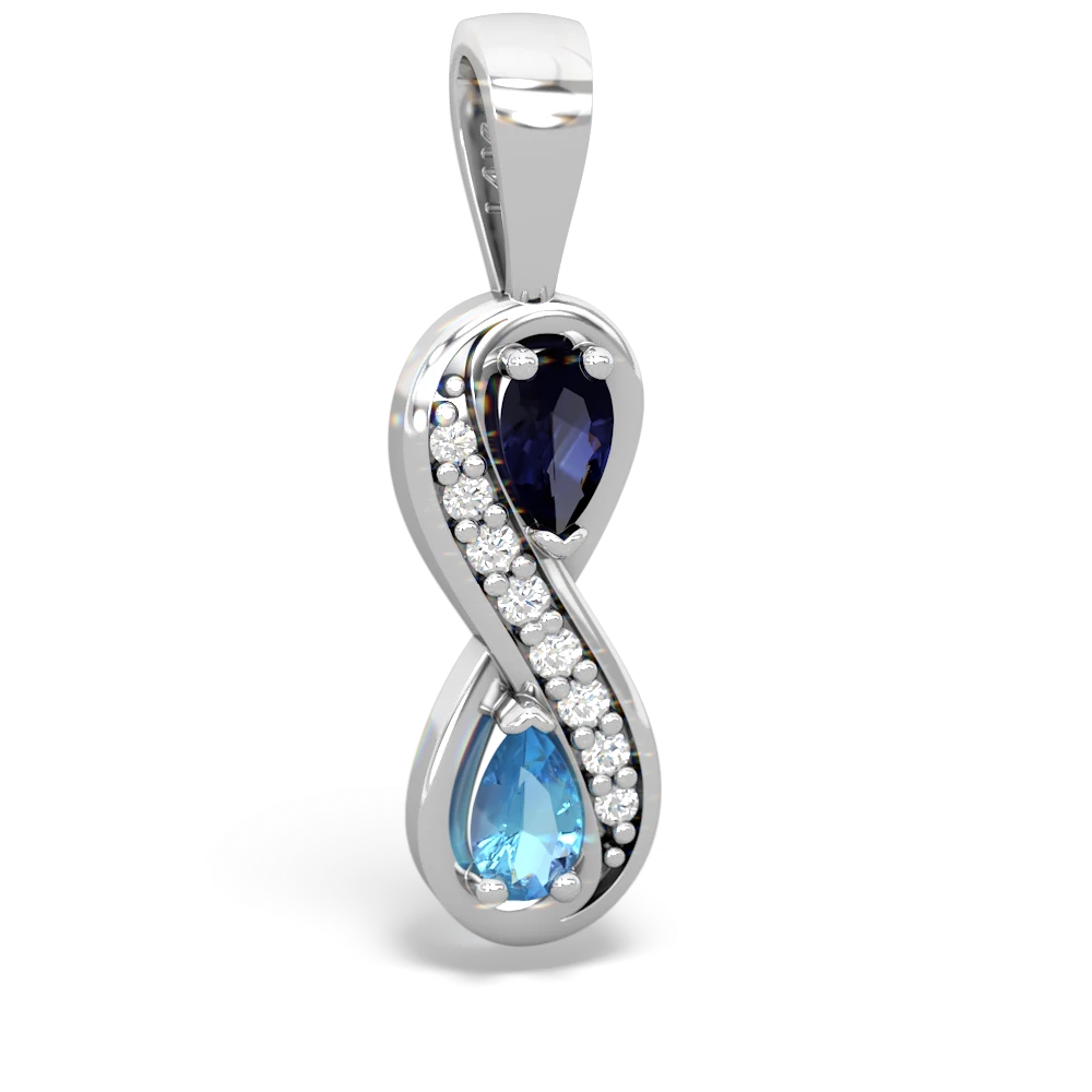 Sapphire Blue Topaz Diamond Infinity Necklace 14K White Gold JewelsForMe