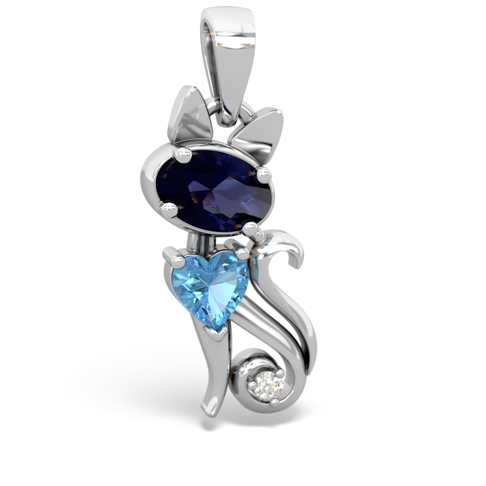 Sapphire Kitten 14K White Gold pendant P5780