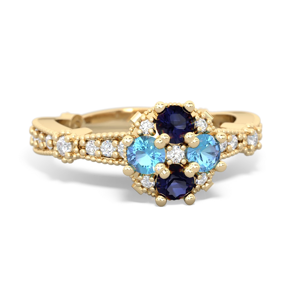 Sapphire Sparkling Tiara Cluster 14K Yellow Gold ring R26293RD