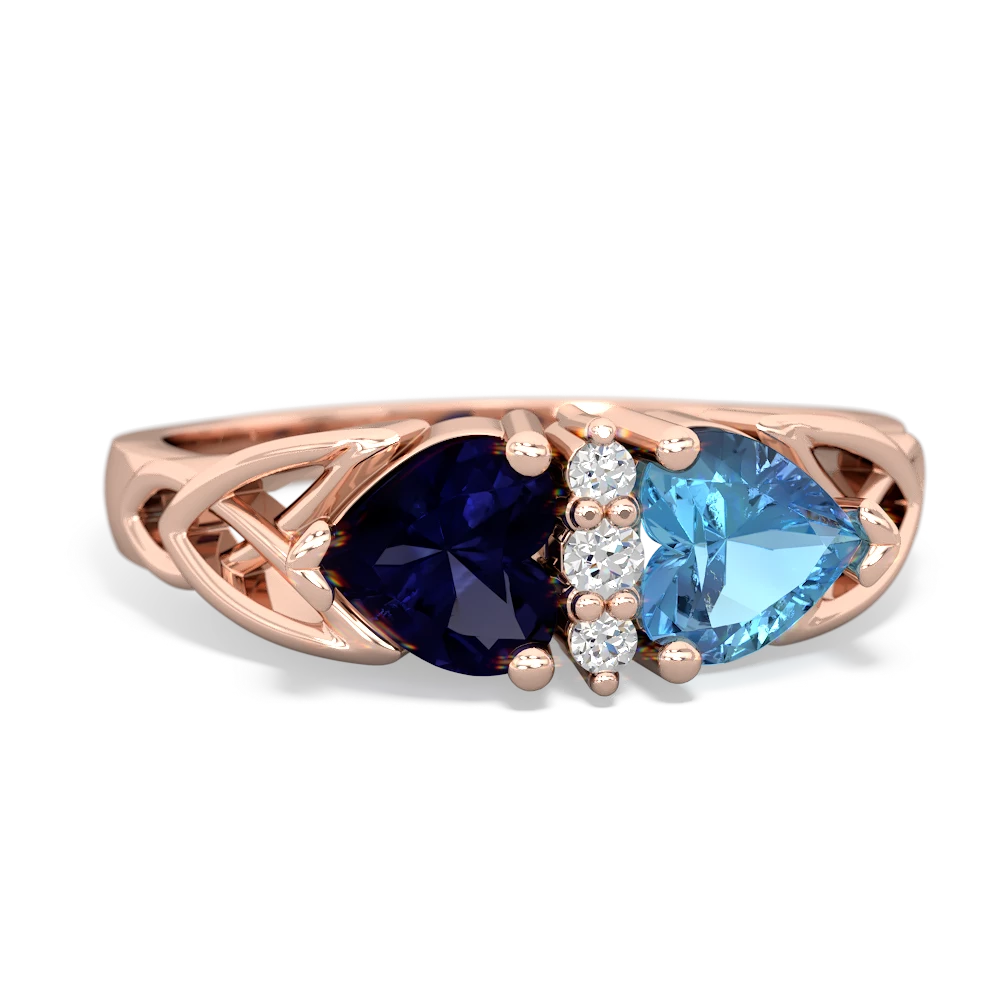 Sapphire Celtic Knot Double Heart 14K Rose Gold ring R5040