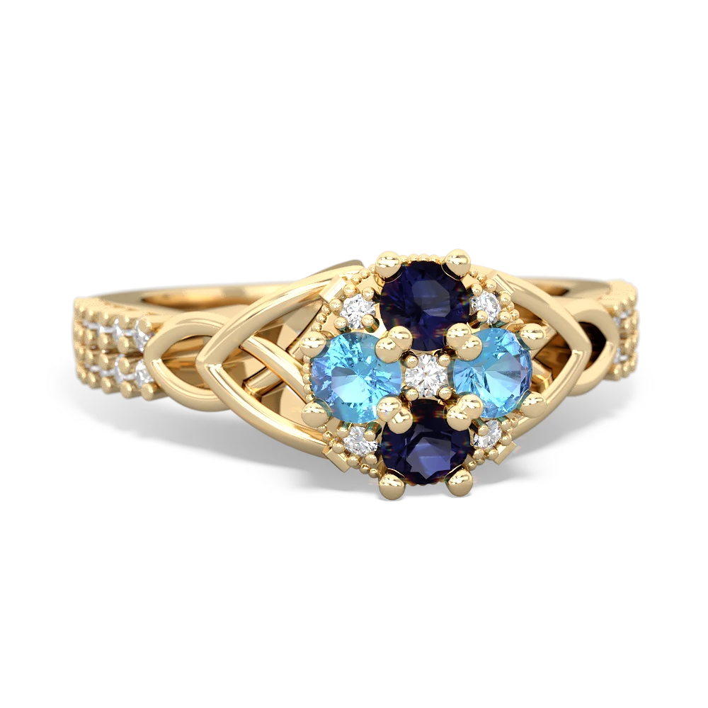 Sapphire Celtic Knot Cluster Engagement 14K Yellow Gold ring R26443RD