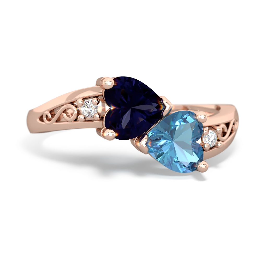 Sapphire Snuggling Hearts 14K Rose Gold ring R2178