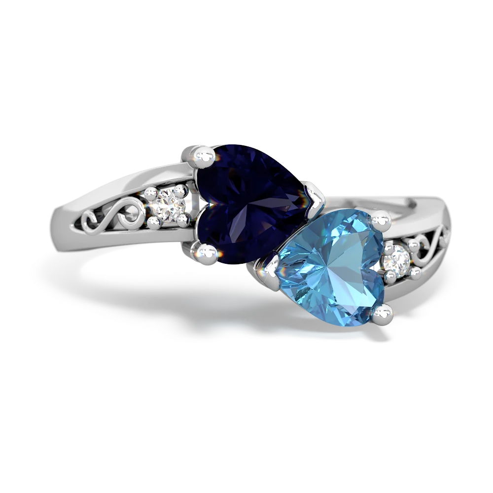 Sapphire Snuggling Hearts 14K White Gold ring R2178