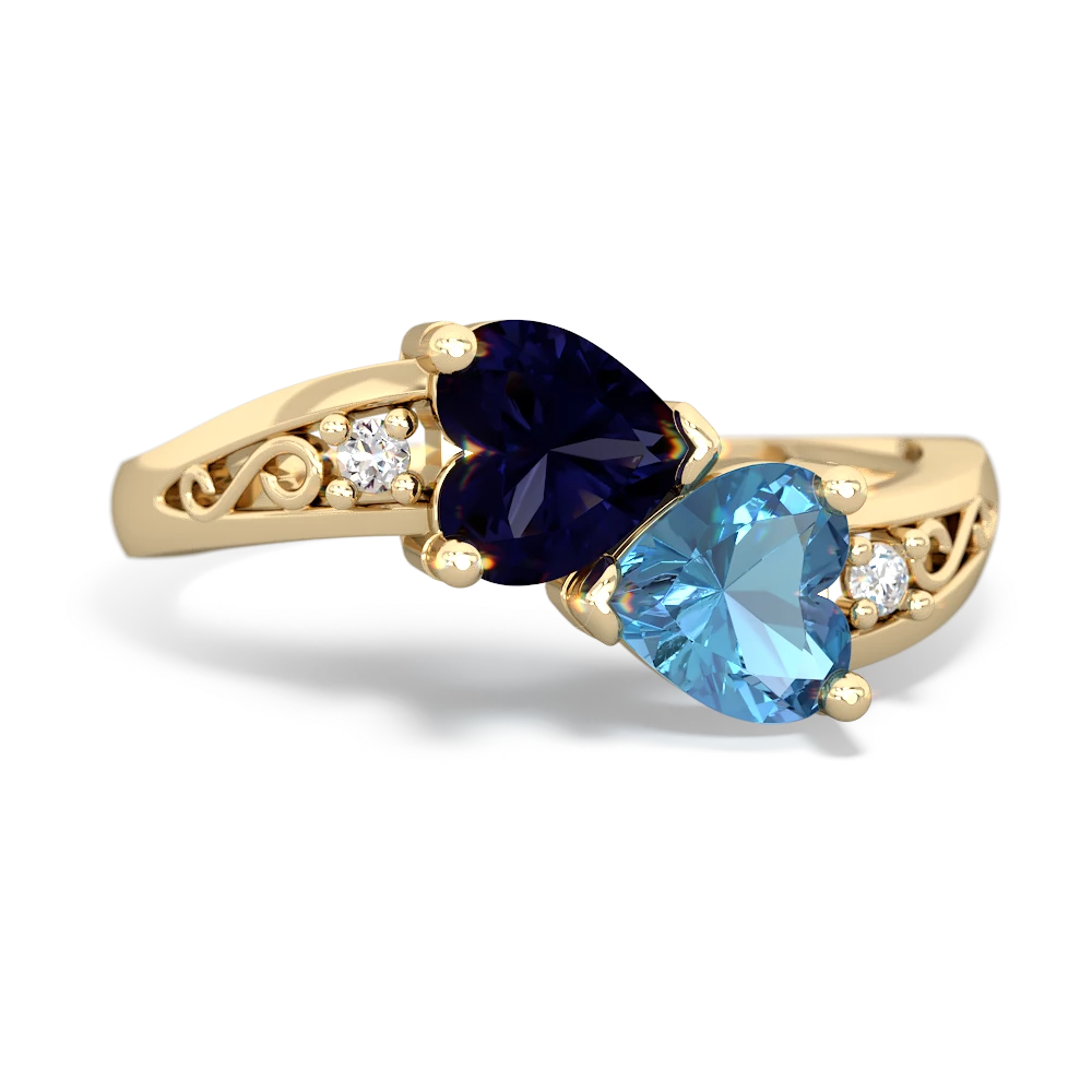 Sapphire Snuggling Hearts 14K Yellow Gold ring R2178