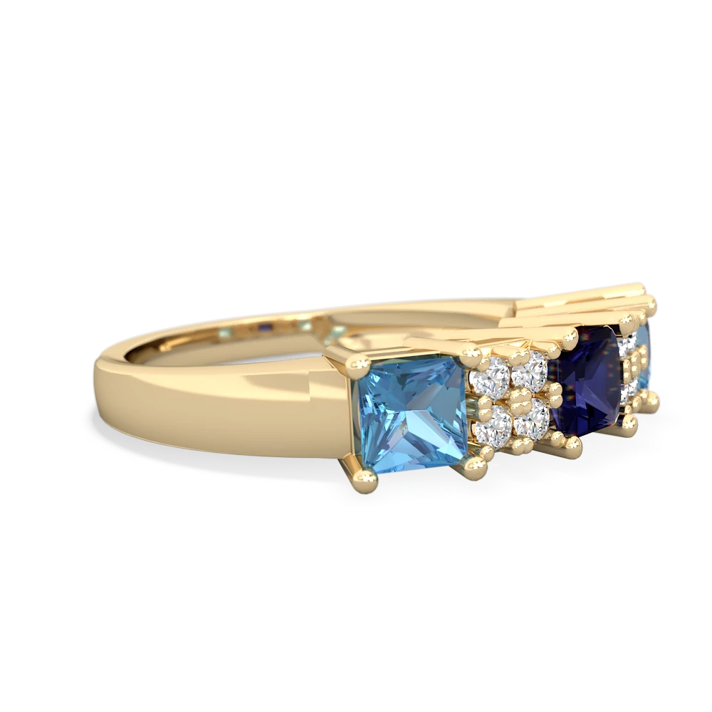 Sapphire Three Stone Diamond Cluster 14K Yellow Gold ring R2592