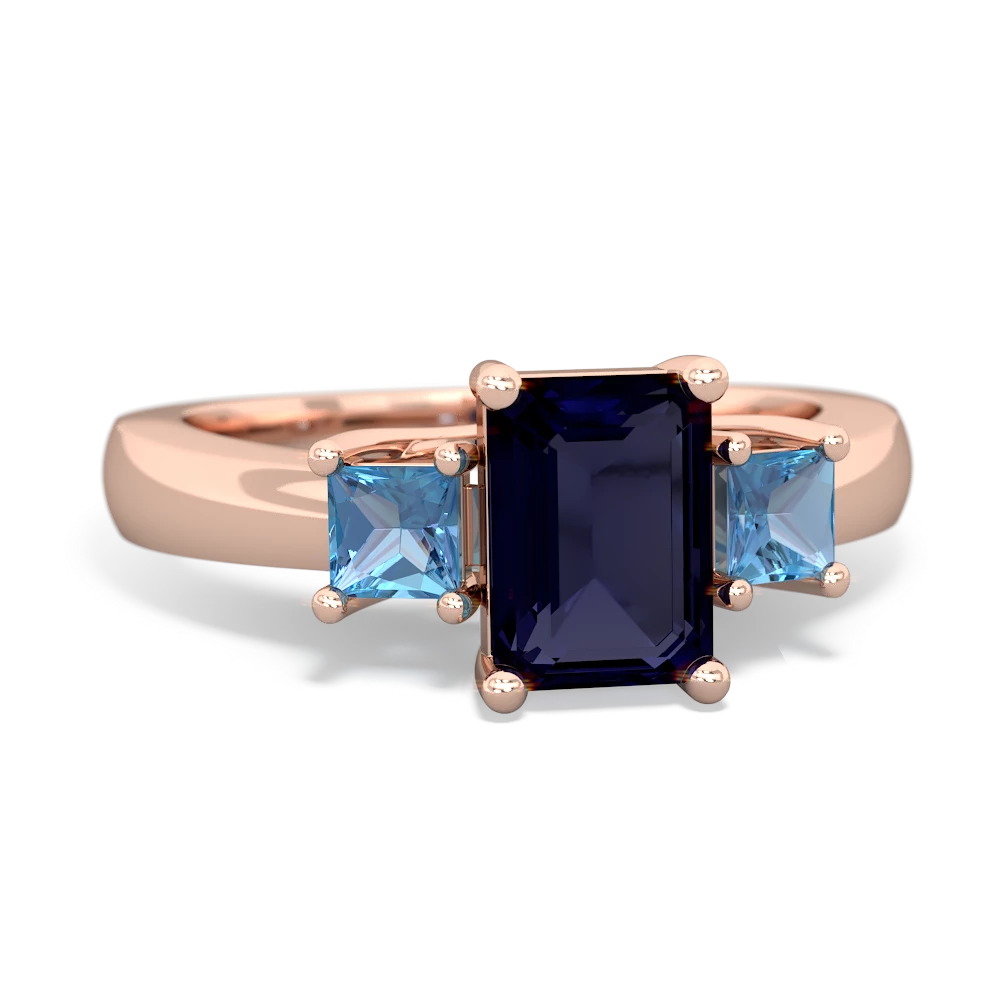 Sapphire Three Stone Emerald-Cut Trellis 14K Rose Gold ring R4021