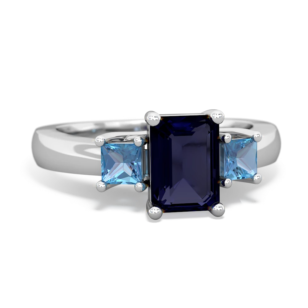 Sapphire Three Stone Emerald-Cut Trellis 14K White Gold ring R4021