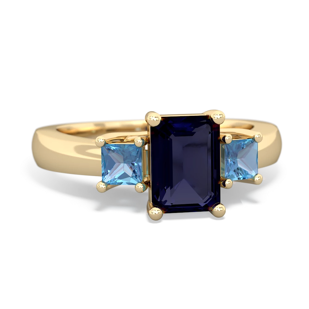 Sapphire Three Stone Emerald-Cut Trellis 14K Yellow Gold ring R4021