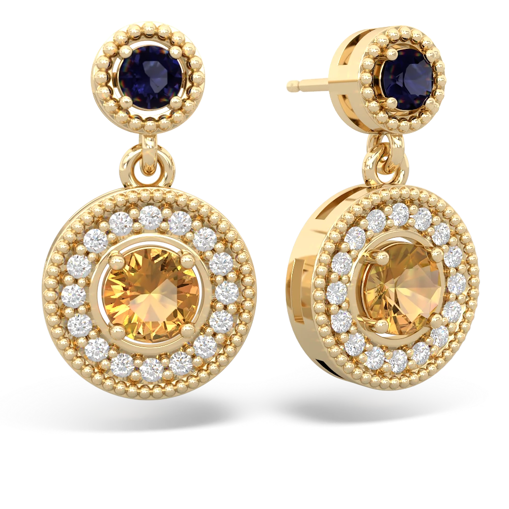 Sapphire Halo Dangle 14K Yellow Gold earrings E5319