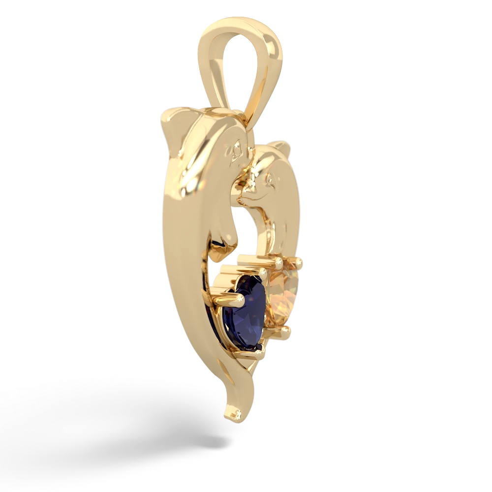 Sapphire Dolphin Heart 14K Yellow Gold pendant P5820