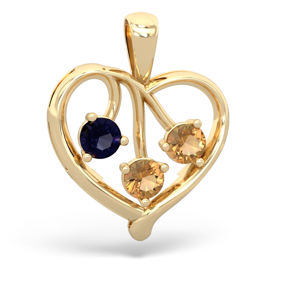 Sapphire Glowing Heart 14K Yellow Gold pendant P2233