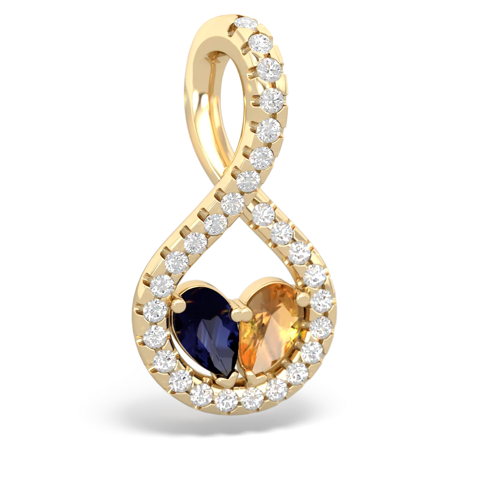 Sapphire Pave Twist 'One Heart' 14K Yellow Gold pendant P5360