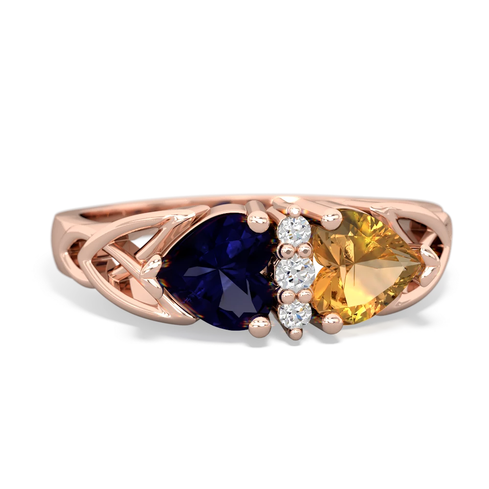 Sapphire Celtic Knot Double Heart 14K Rose Gold ring R5040