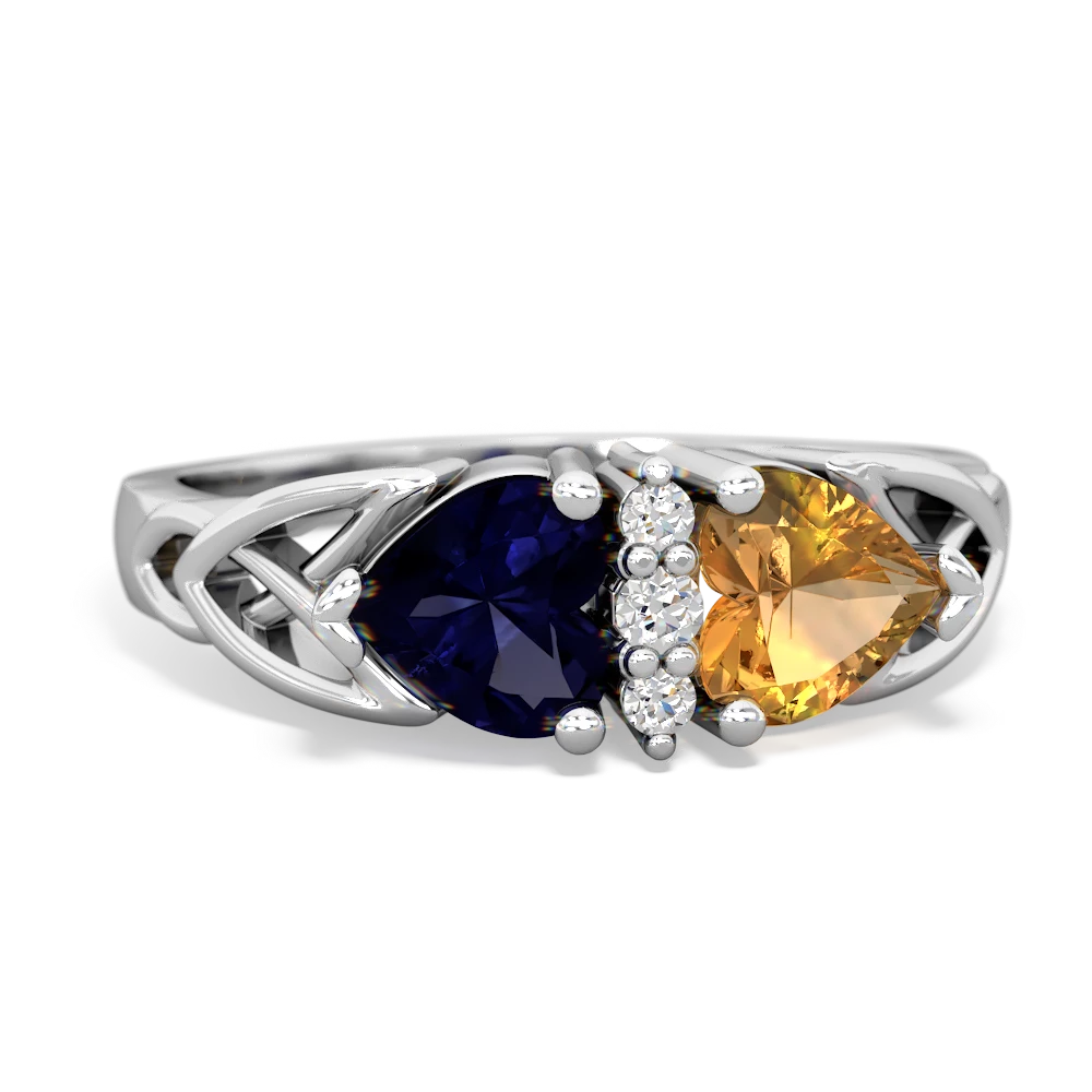 Sapphire Celtic Knot Double Heart 14K White Gold ring R5040