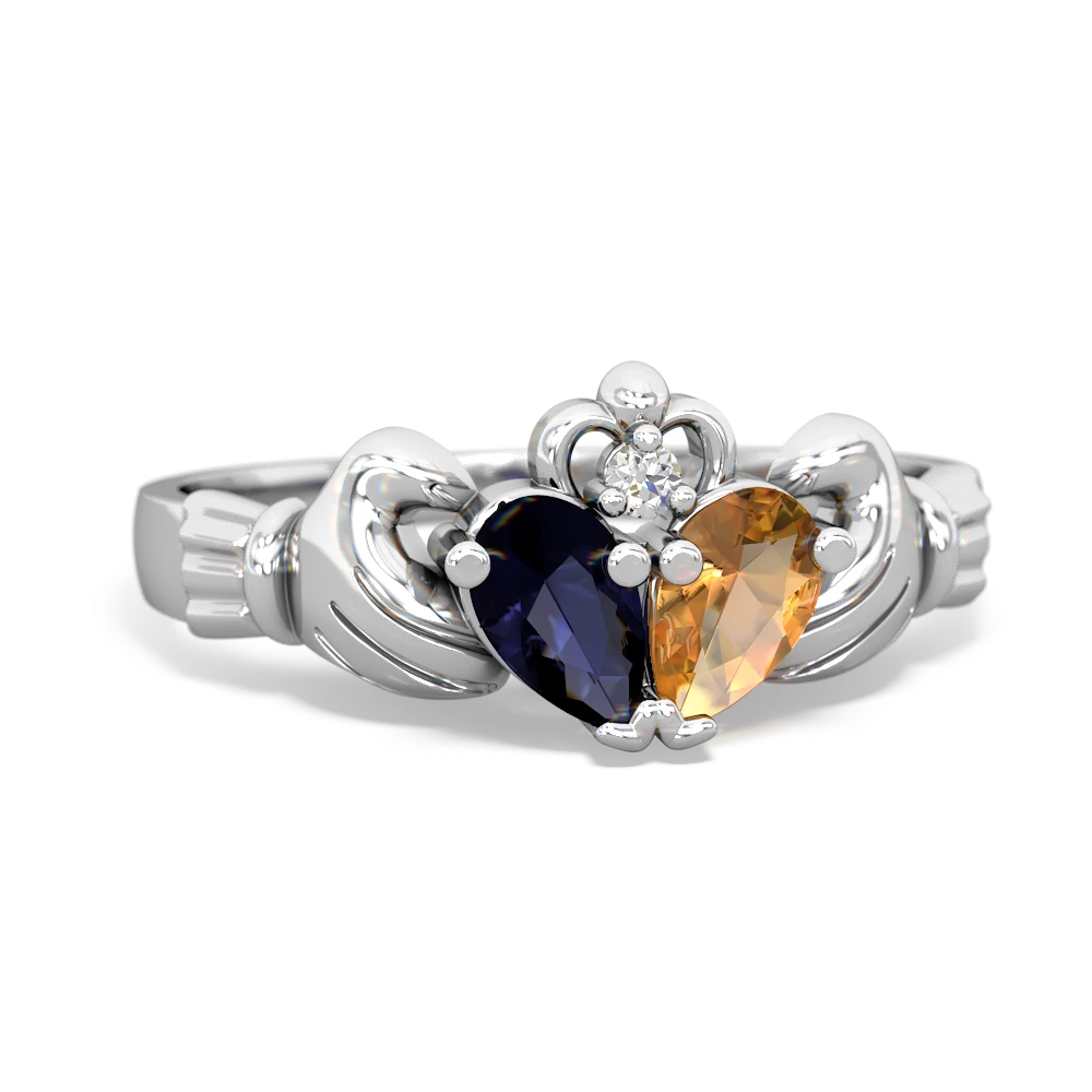 Sapphire 'Our Heart' Claddagh 14K White Gold ring R2388