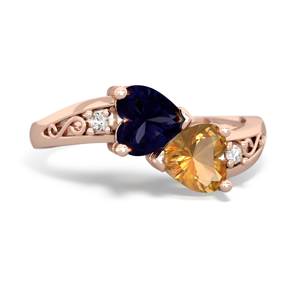 Sapphire Snuggling Hearts 14K Rose Gold ring R2178