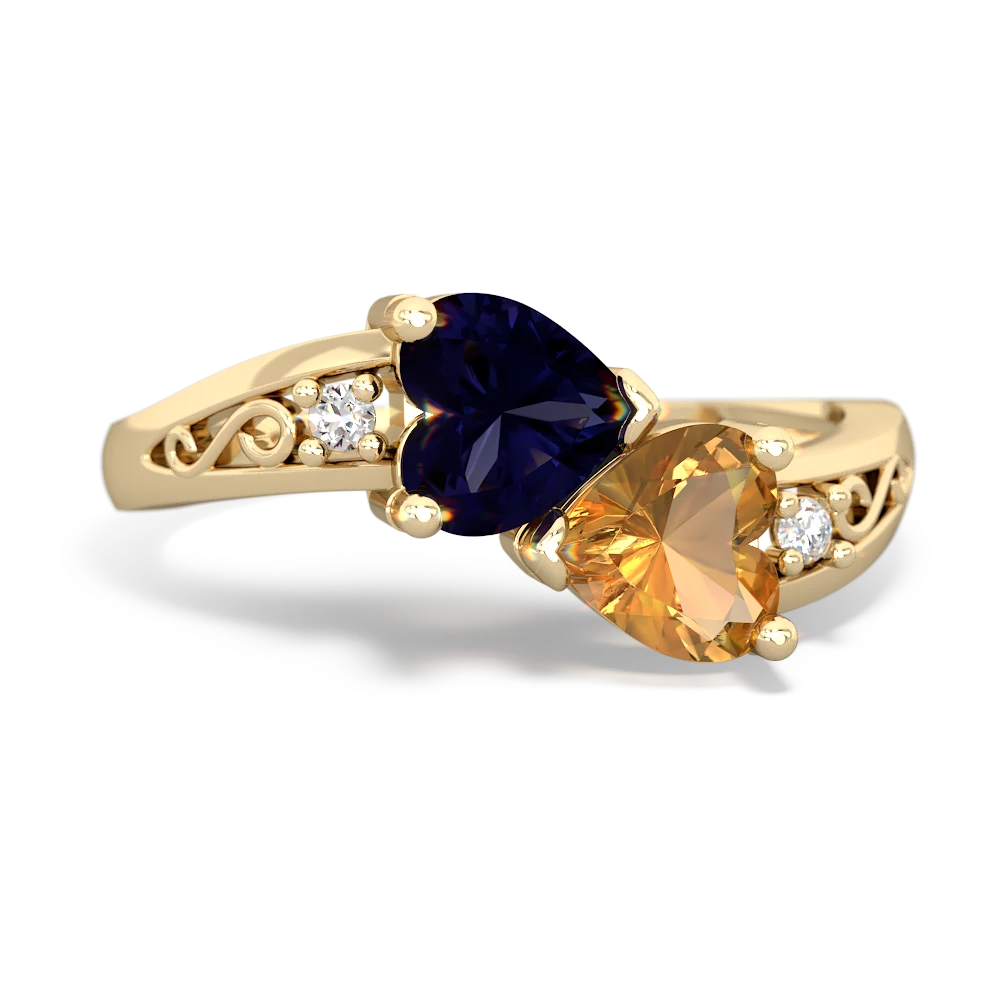 Sapphire Snuggling Hearts 14K Yellow Gold ring R2178