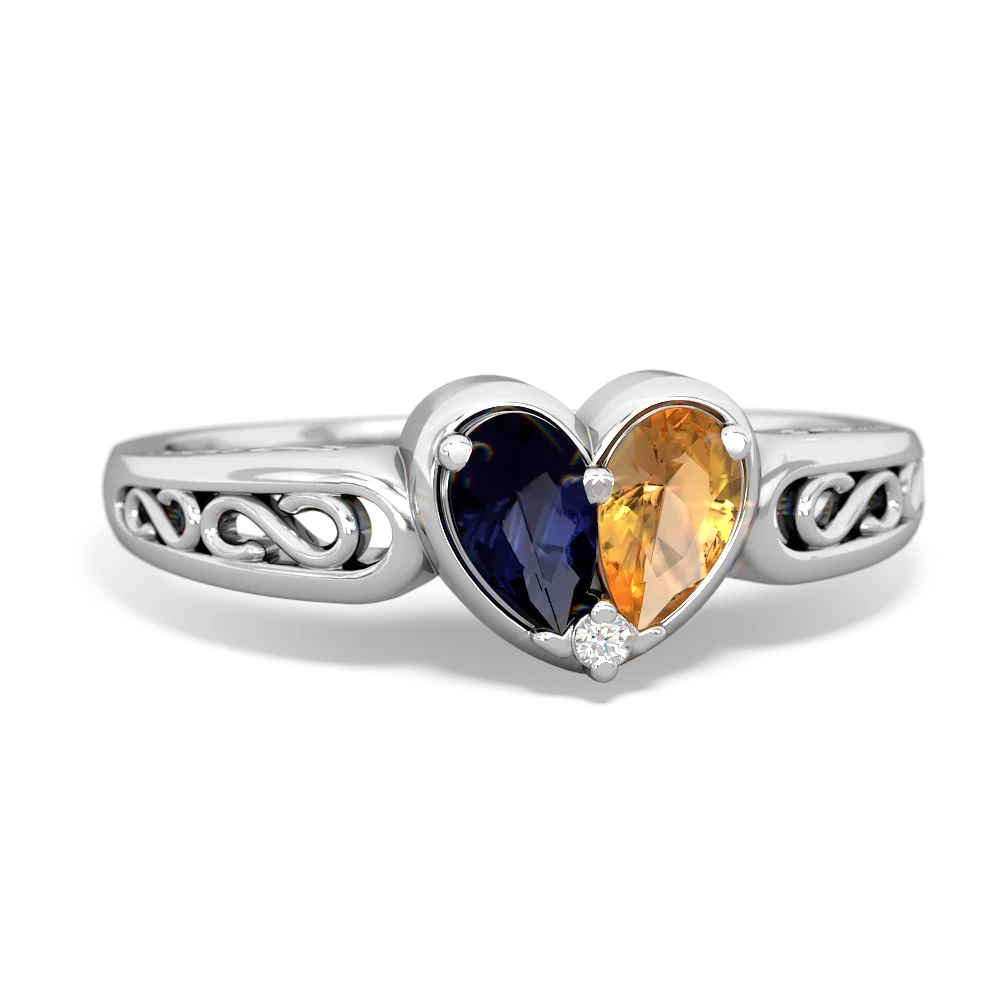 Sapphire Filligree 'One Heart' 14K White Gold ring R5070