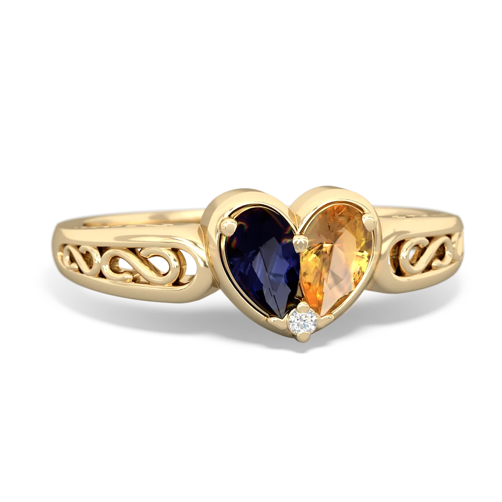 Sapphire Filligree 'One Heart' 14K Yellow Gold ring R5070