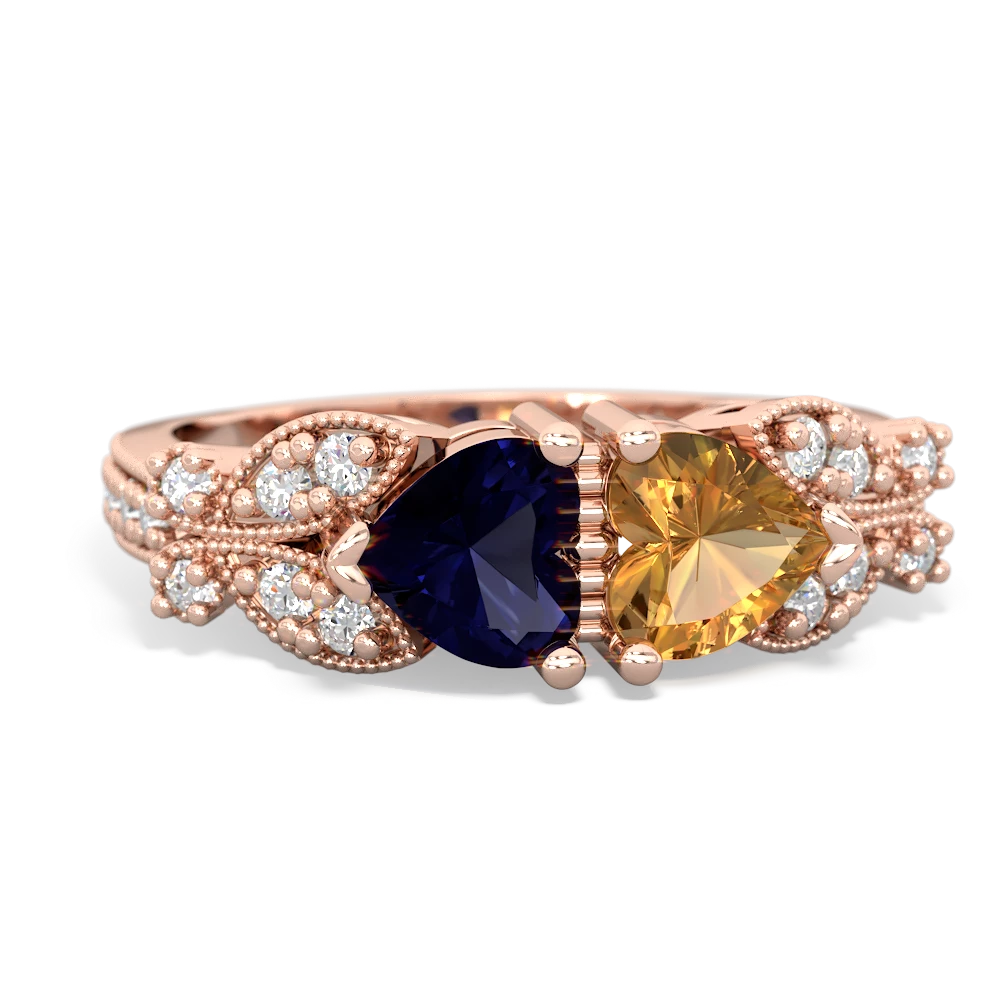 Sapphire Diamond Butterflies 14K Rose Gold ring R5601