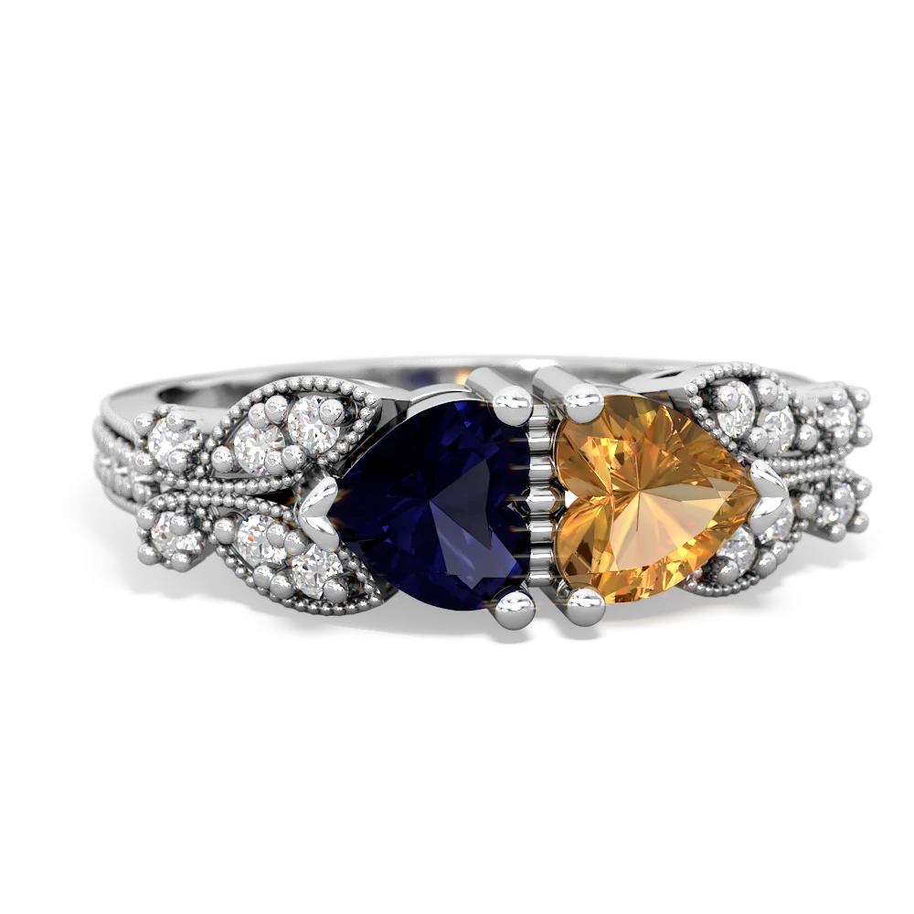 Sapphire Diamond Butterflies 14K White Gold ring R5601