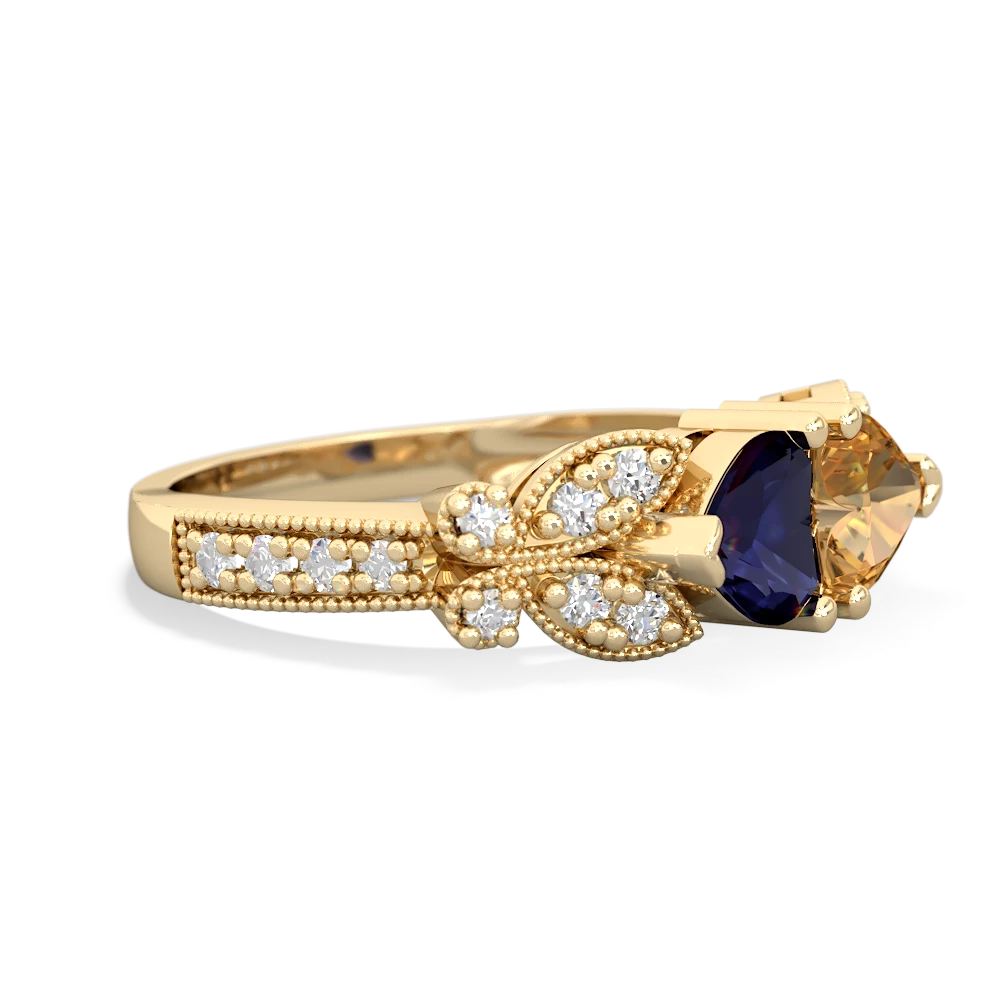 Sapphire Diamond Butterflies 14K Yellow Gold ring R5601